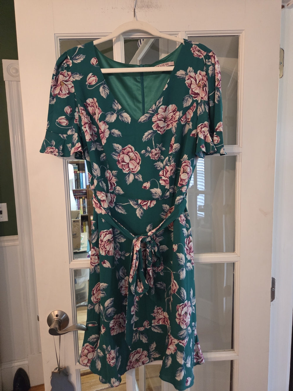 Review Green Floral Tie-Waist Ruffle Dress - Size US12 - Picture 2 of 10